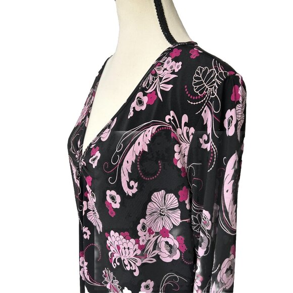 Apostrophe Women’s Size 16-18W Floral Blouse Black Pink Liquid Knit B44 - Picture 3 of 8